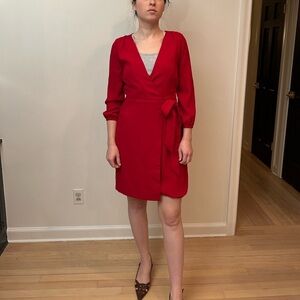 J Crew Classic Red wrap v neck mini dress size 0
